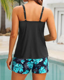 Conjunto de Tankini Deportivo con Control Abdominal y Pantalones Cortos con Bolsillos