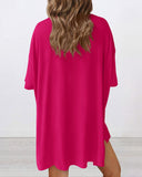 Summer Casual Oversized Lounge Set with Split Hem Shirts & Side Pocket Biker Shorts