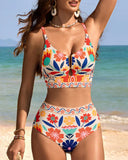 High Waisted U Wire Bikini Set Floral Print Swimsuit