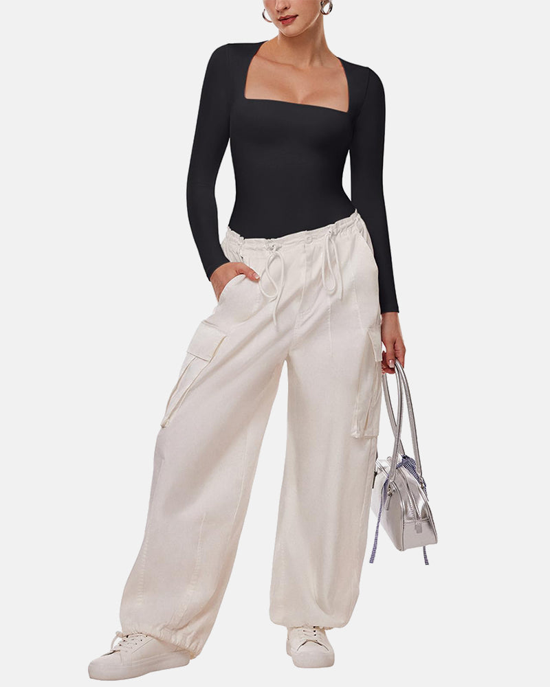 Square Neck Sculpting Bodysuit Second Skin Fit Seamless Thong