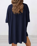 Summer Casual Oversized Lounge Set with Split Hem Shirts & Side Pocket Biker Shorts