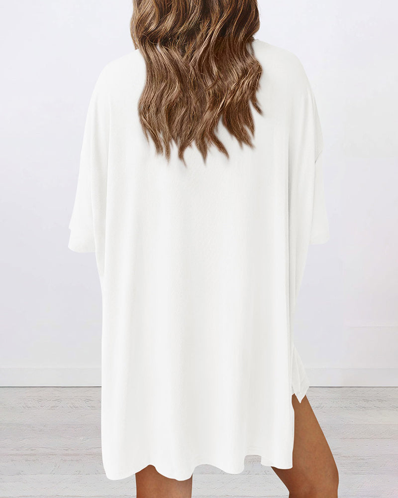 Summer Casual Oversized Lounge Set with Split Hem Shirts & Side Pocket Biker Shorts