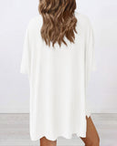 Summer Casual Oversized Lounge Set with Split Hem Shirts & Side Pocket Biker Shorts