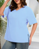 Longer Sleeve Plus Size V-Neck T-Shirt — Covers Your Arms & Hides Your Belly