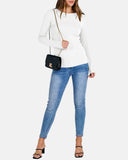 Women Full Length Long Sleeve Rib Knit Slim Fit Tops