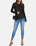 Women Full Length Long Sleeve Rib Knit Slim Fit Tops