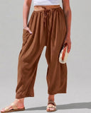 Pantalones harén de pernera ancha para mujer, informales, holgados, con cordón, para verano, con bolsillos