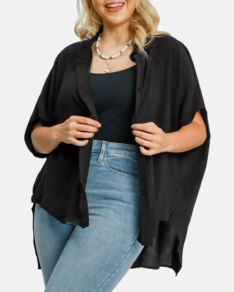 Blusa abotonada con cuello de pico, holgada y relajada