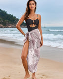 New Glossy Beaded One Piece Swimsuit with Cover Up Sarong