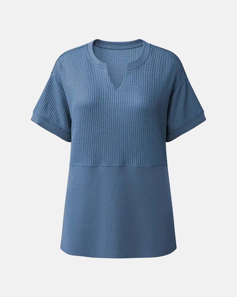 Summer Cozy Oversized Waffle Knit V-Neck Top