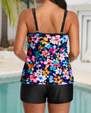 Conjunto de Tankini Deportivo con Control Abdominal y Pantalones Cortos con Bolsillos