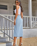 The All-Seasons High Waisted Button Front Denim Skirt