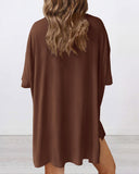 Summer Casual Oversized Lounge Set with Split Hem Shirts & Side Pocket Biker Shorts