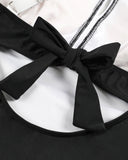 Plus Size Full Coverage Tummy Control Retro Color Block Swimwear