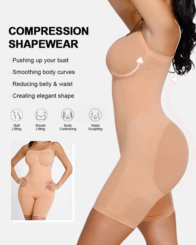 Strapless Tummy Control Seamless Bodysuit with Removable Straps