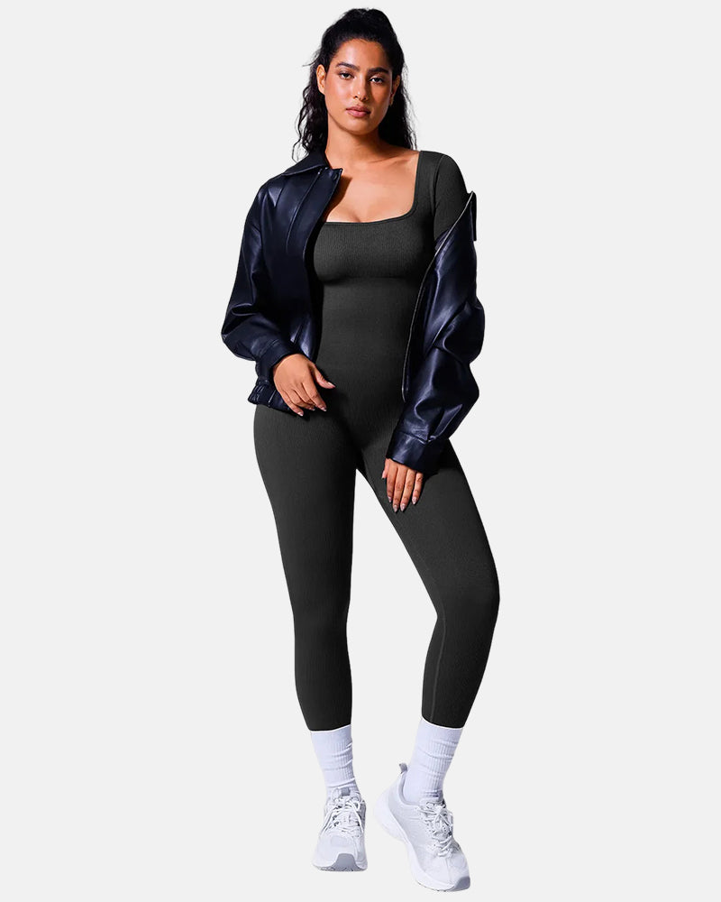 Stretchy Ribbed Seamless Jumpsuit with Integrated Support