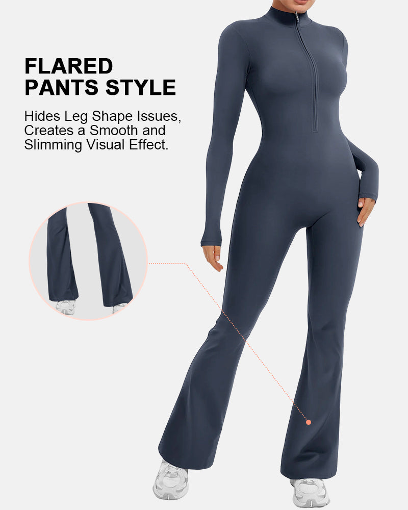 Women Zip Up Long Sleeve Workout Jumpsuit
