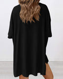 Summer Casual Oversized Lounge Set with Split Hem Shirts & Side Pocket Biker Shorts