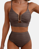 U-Wire Cutout Swimsuit High Waisted Textured Bikini Set