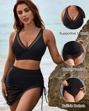 Sarong Wraps Bathing Suits Womens High Waisted Tummy Control Bikini Sets