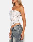 Lace Up Contrast Lace Corset Top Tummy Control Shapewear