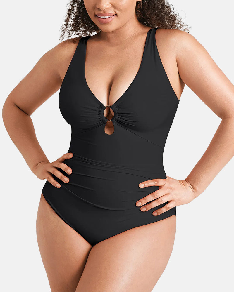 Traje de baño de una pieza con control de abdomen y escote en V profundo