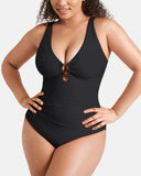 Traje de baño de una pieza con control de abdomen y escote en V profundo