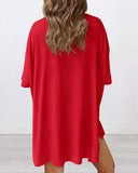 Summer Casual Oversized Lounge Set with Split Hem Shirts & Side Pocket Biker Shorts