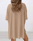 Summer Casual Oversized Lounge Set with Split Hem Shirts & Side Pocket Biker Shorts