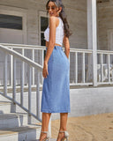 The All-Seasons High Waisted Button Front Denim Skirt