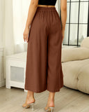 Pantalones Culotte de Lino y Algodón de Cintura Alta y Pierna Ancha para Mujer