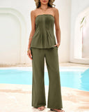 Conjunto de verano de 2 piezas para mujer – Top sin tirantes y pantalón de pierna ancha
