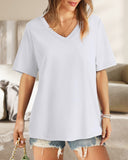 Camisetas de mujer con cuello en V, manga corta, casuales y holgadas
