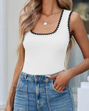 Camisetas sin mangas acanaladas de cuello cuadrado con bloques de color, ajustadas y casuales