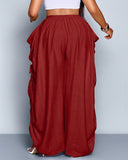 Pantalones de pernera ancha, casuales y de talla grande con ajuste holgado, lazo en la cintura y bolsillos