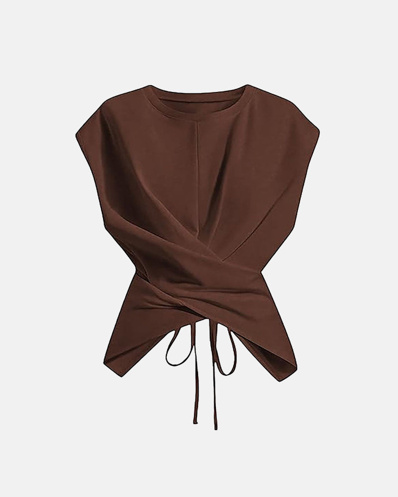 Top cruzado con cintura fruncida y diseño asimétrico de tiras cruzadas en la espalda para mujer