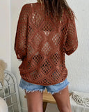 Top de ganchillo beige de inspiración bohemia para mujer con escote en V