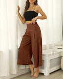 Pantalones Culotte de Lino y Algodón de Cintura Alta y Pierna Ancha para Mujer