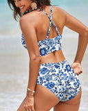High Waisted U Wire Bikini Set Floral Print Swimsuit