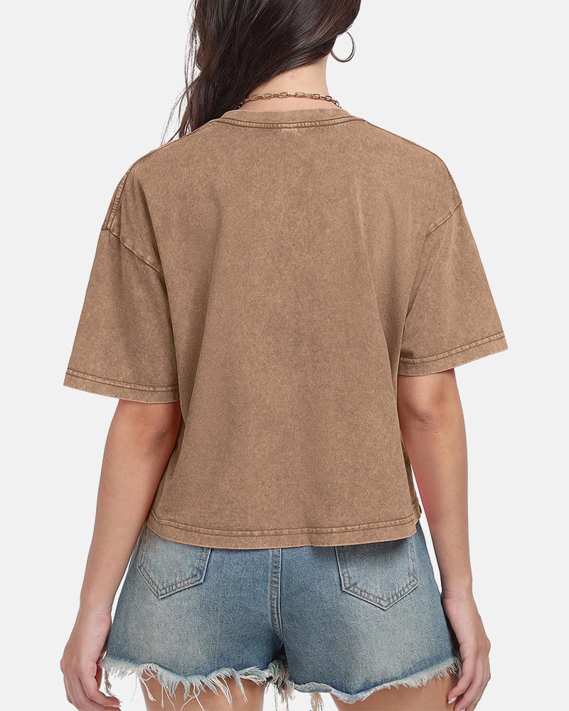 Oversized Vintage Acid Wash Cotton Cropped T Shirts