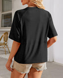 Camisetas de manga murciélago de cuello redondo de color liso