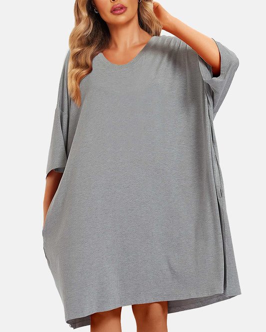 Plus Size Short Sleeves Print Sleepwear With Pocket