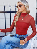 Sparkle Mesh Sheer Long Sleeve Ruched Top