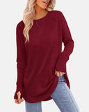 Women Long Sleeve Thumb Hole Crew Neck Tunic Top