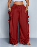 Pantalones de pernera ancha, casuales y de talla grande con ajuste holgado, lazo en la cintura y bolsillos