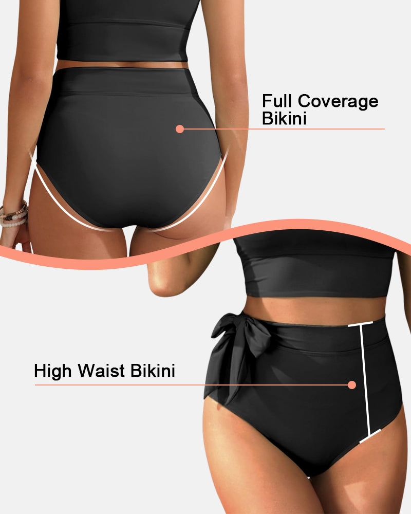 Women U-back High Waisted  Tummy Control Two Piece Bikini