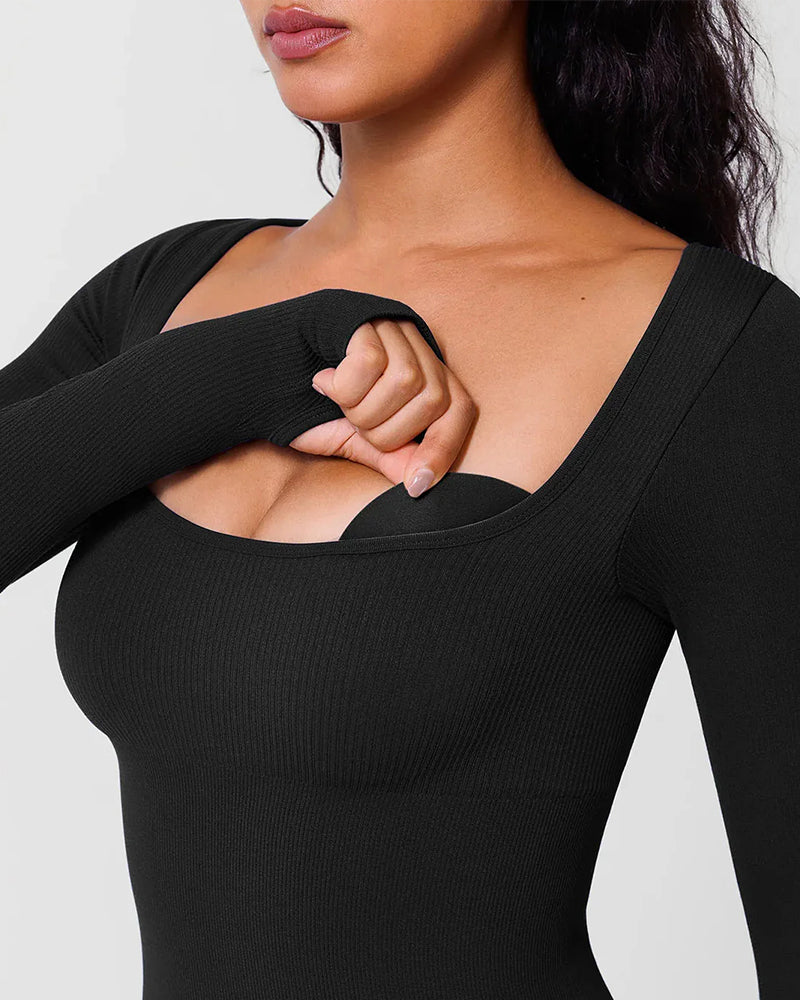 Stretchy Ribbed Seamless Jumpsuit with Integrated Support