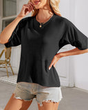 Camisetas de manga murciélago de cuello redondo de color liso