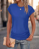 Ruched Cap Short Sleeve  Crew Neck T-shirts
