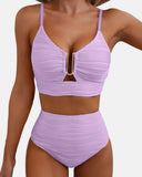 U-Wire Cutout Swimsuit High Waisted Textured Bikini Set